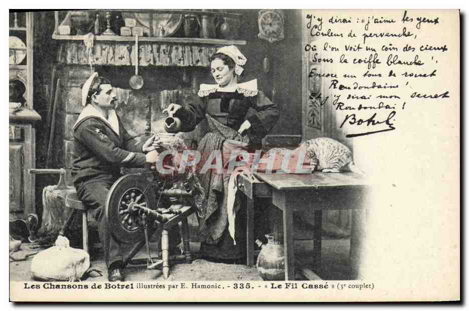 CPA Folklore Les chansons de Botrel illustrees Le fil casse Marin