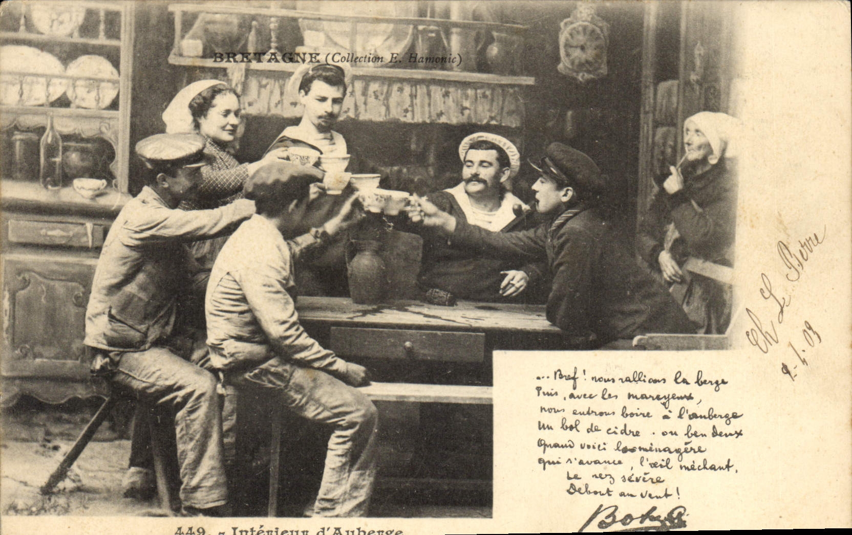 CPA Folklore Bretagne Botrel Interieur d'auberge 