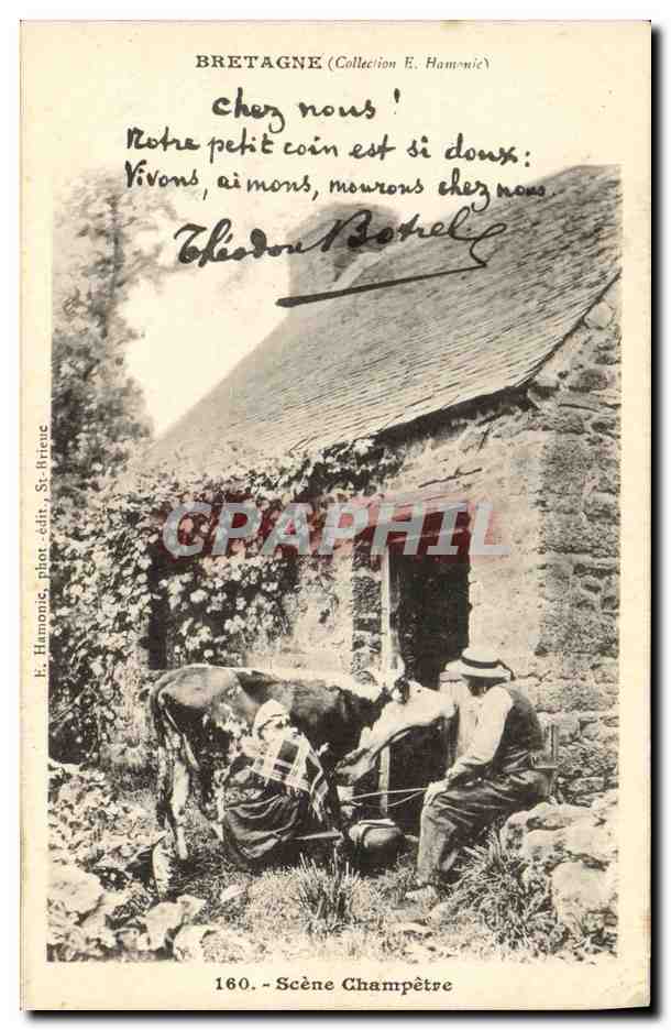 CPA Folklore Botrel Scene Champetre Bretagne Vache