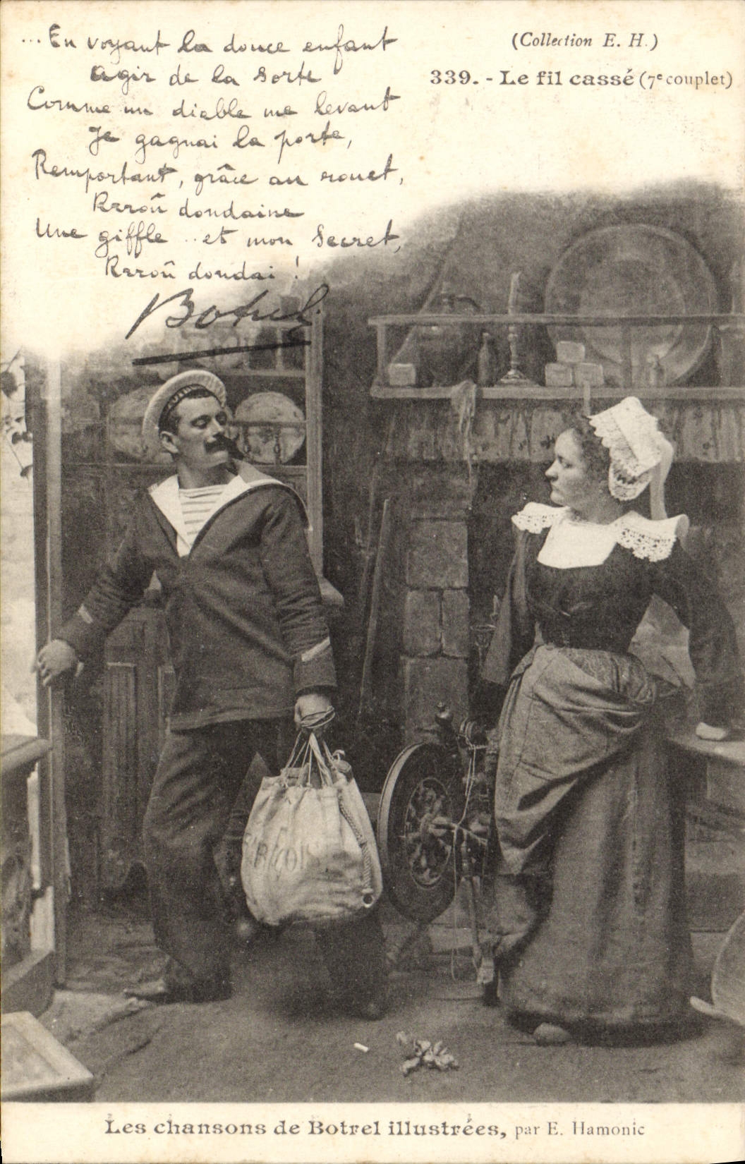 CPA Folklore Les chansons de Botrel illustrees Le fil casse Marin