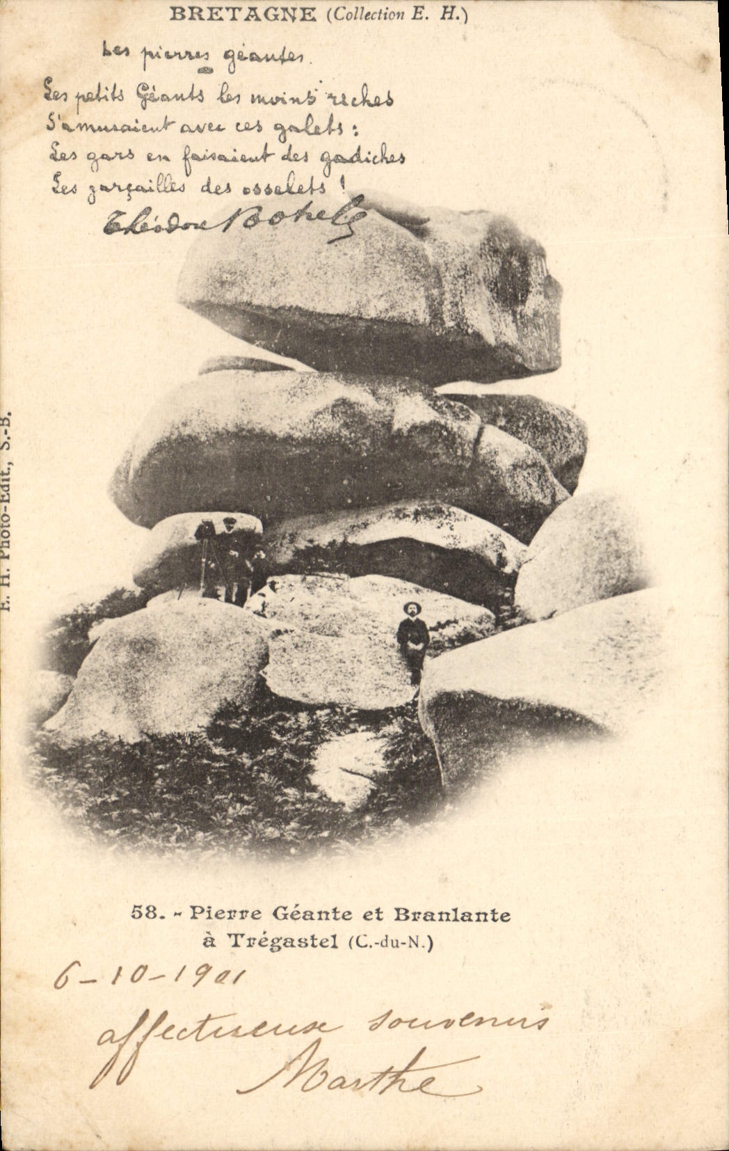 CPA Folklore Bretagne Botrel Pierre branlante a Tregastel
