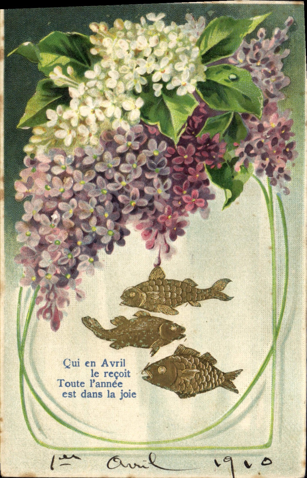 CPA Fantaisie Fleurs Poissons