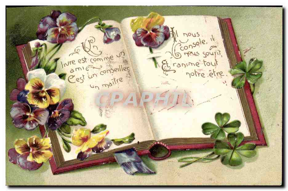 CPA Fantaisie Fleurs Trefles Livre