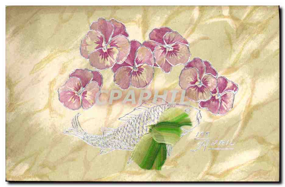 CPA Fantaisie Fleurs Poisson