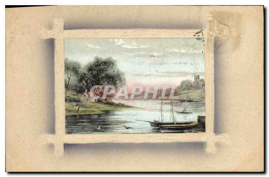 CPA Fantaisie Paysage Bateau 