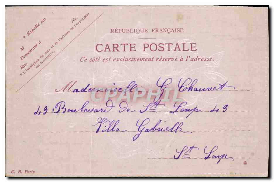 Mistral dans un vase à dentelle — Souvenir Maria — G. B. Paris — Verso