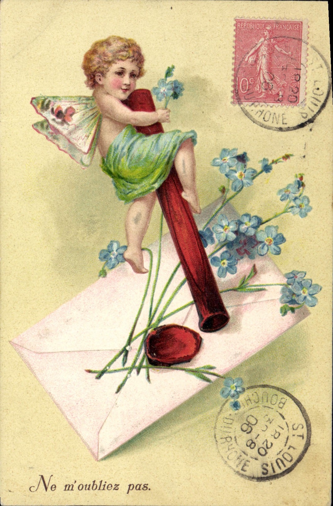 CPA Fantaisie Fleurs Enfant Ange