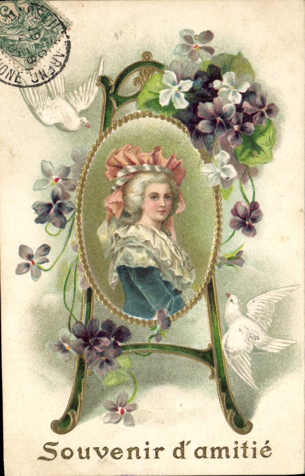 CPA Fantaisie Fleurs Femme Colombes