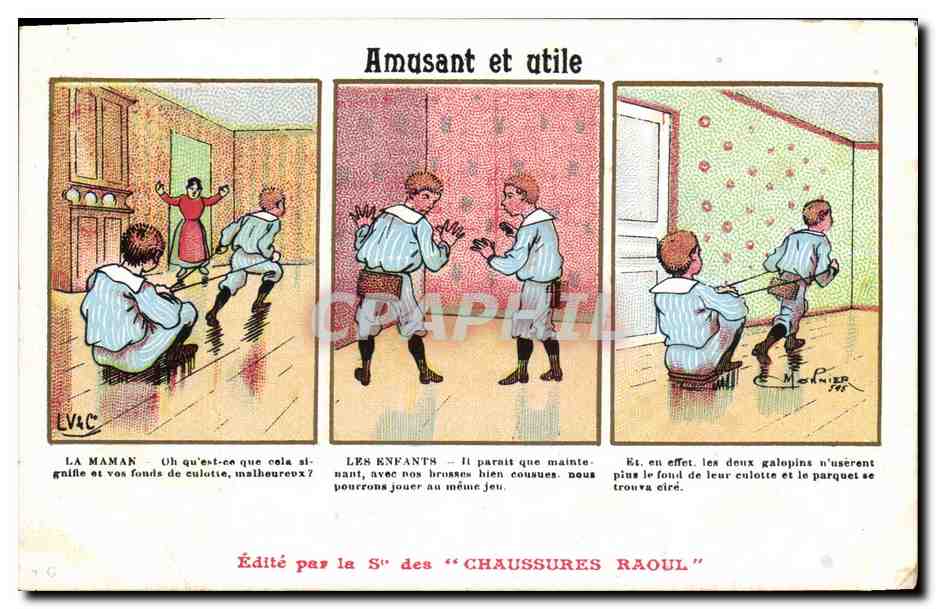 CPA Fantaisie Illustrateur Amusant et utile Enfants Chaussures Raoul Paris