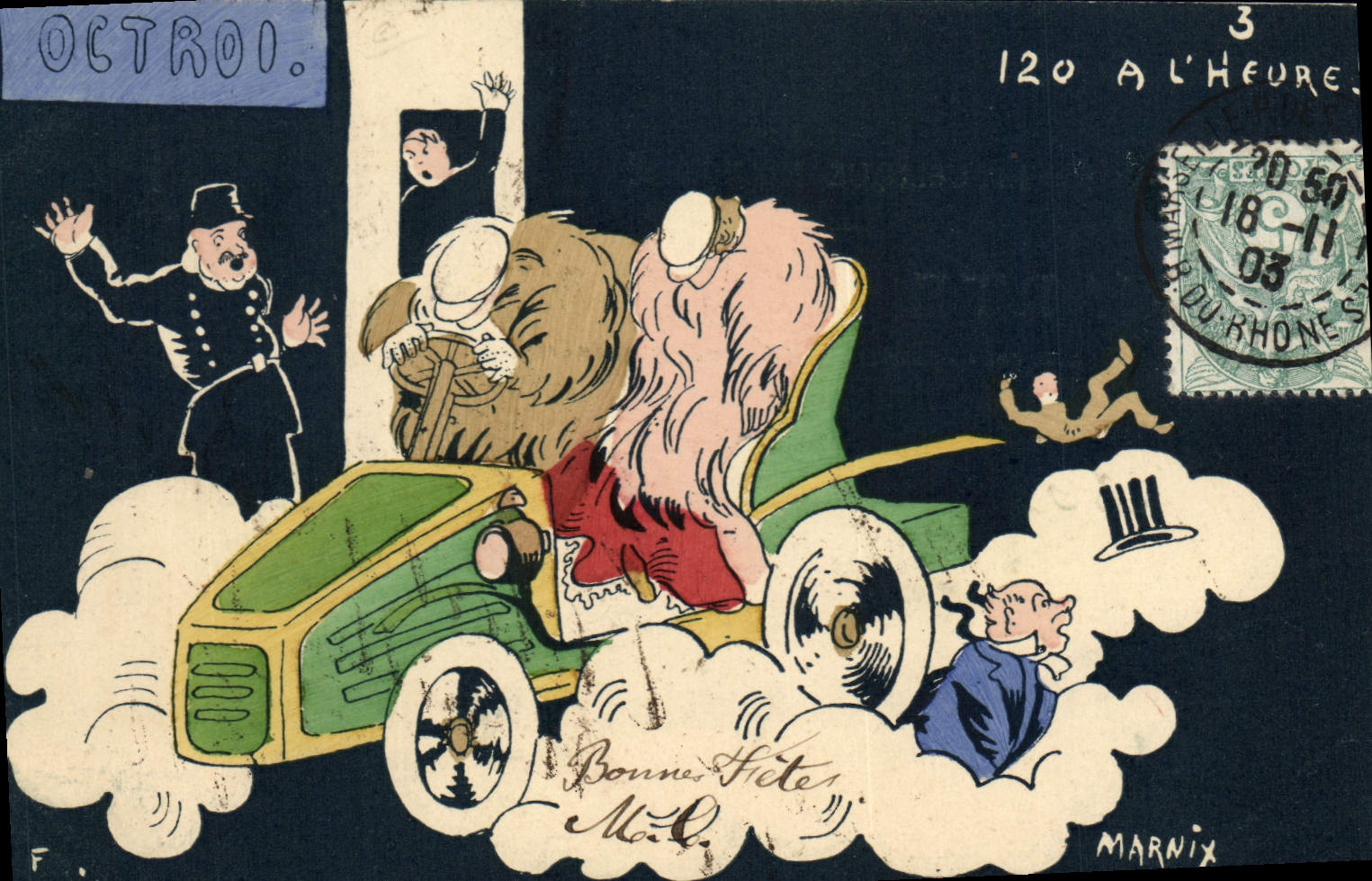 CPA Fantaisie Illustrateur Octroi 120 a l'heure Marnix Automobile