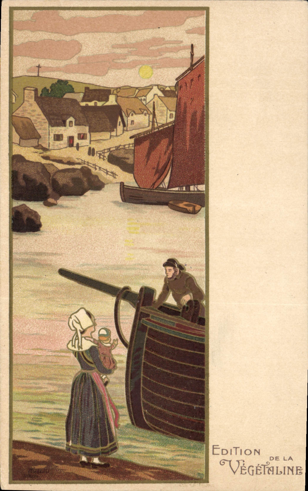 CPA Fantaisie Illustrateur Femme Bateau La Vegetaline