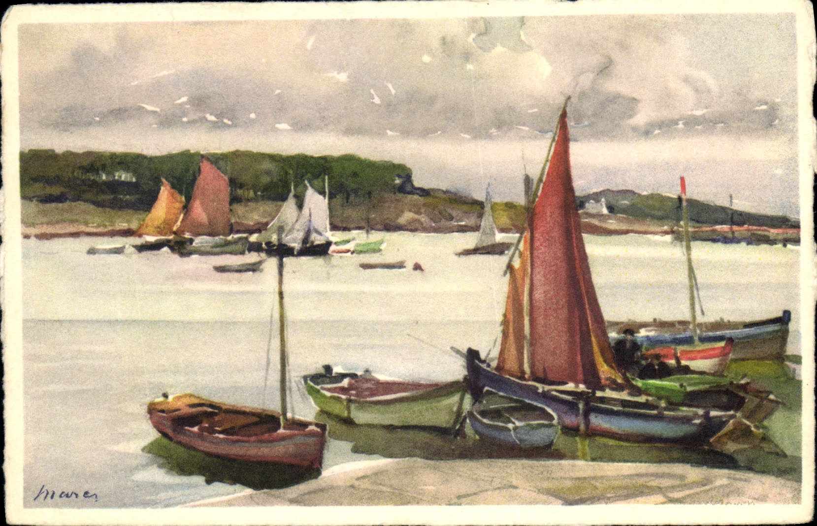 CPA Fantaisie Illustrateur Bateaux de peche