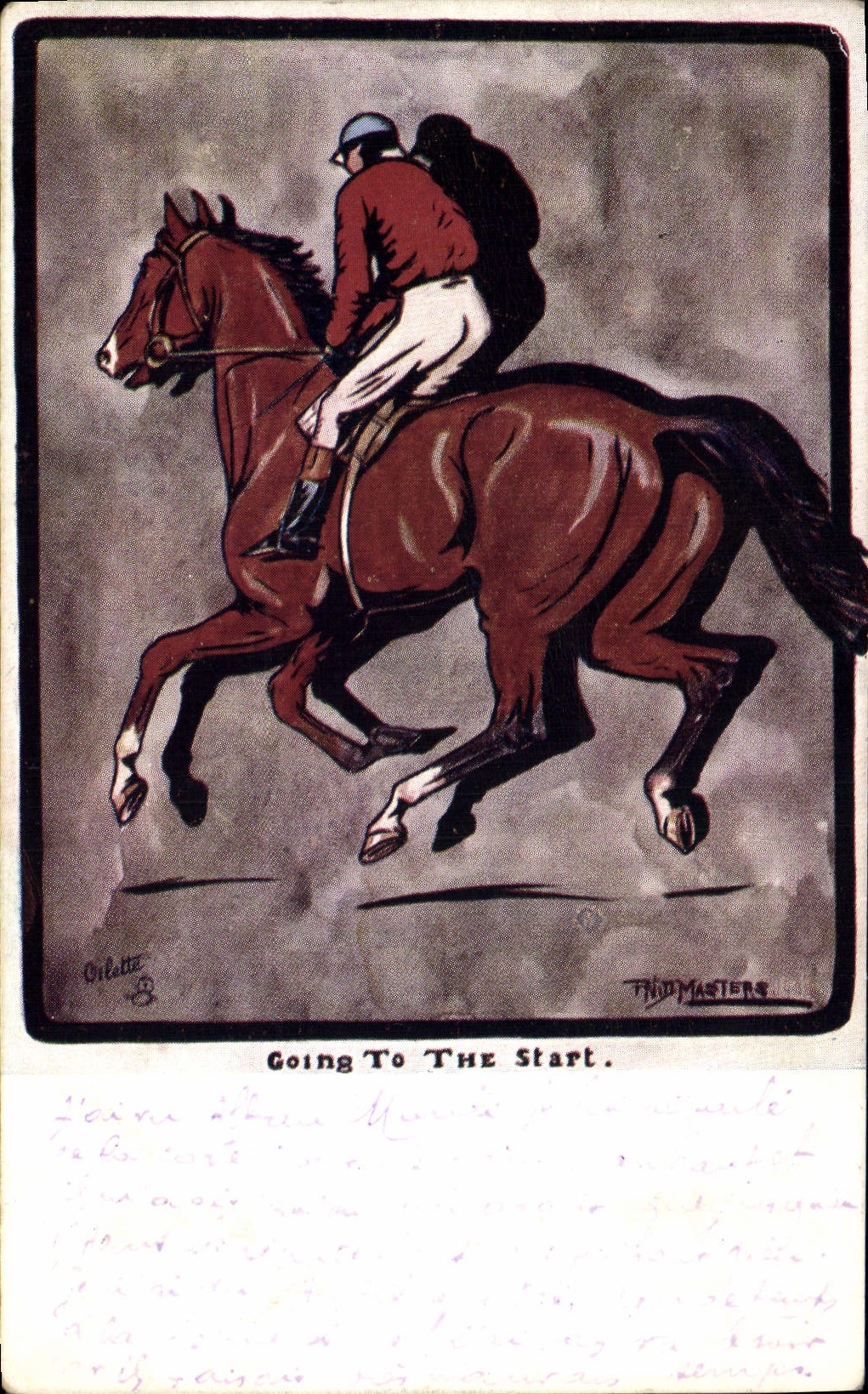 CPA Fantaisie Illustrateur Going to the start Cheval Hippisme