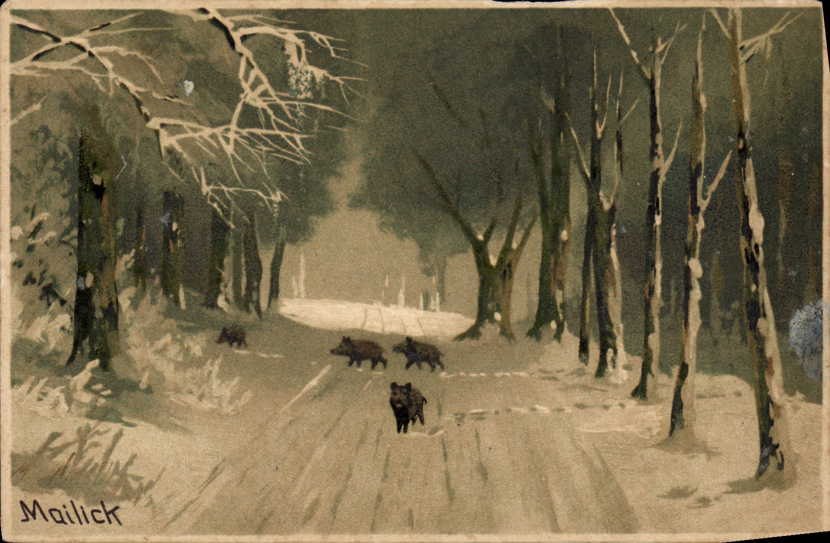 CPA Fantaisie Illustrateur Mailick Sangliers