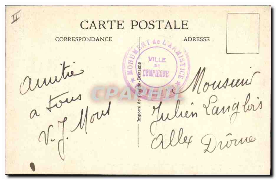CPA Militaria Signature de l'armistice Compiegne  — Rückseite