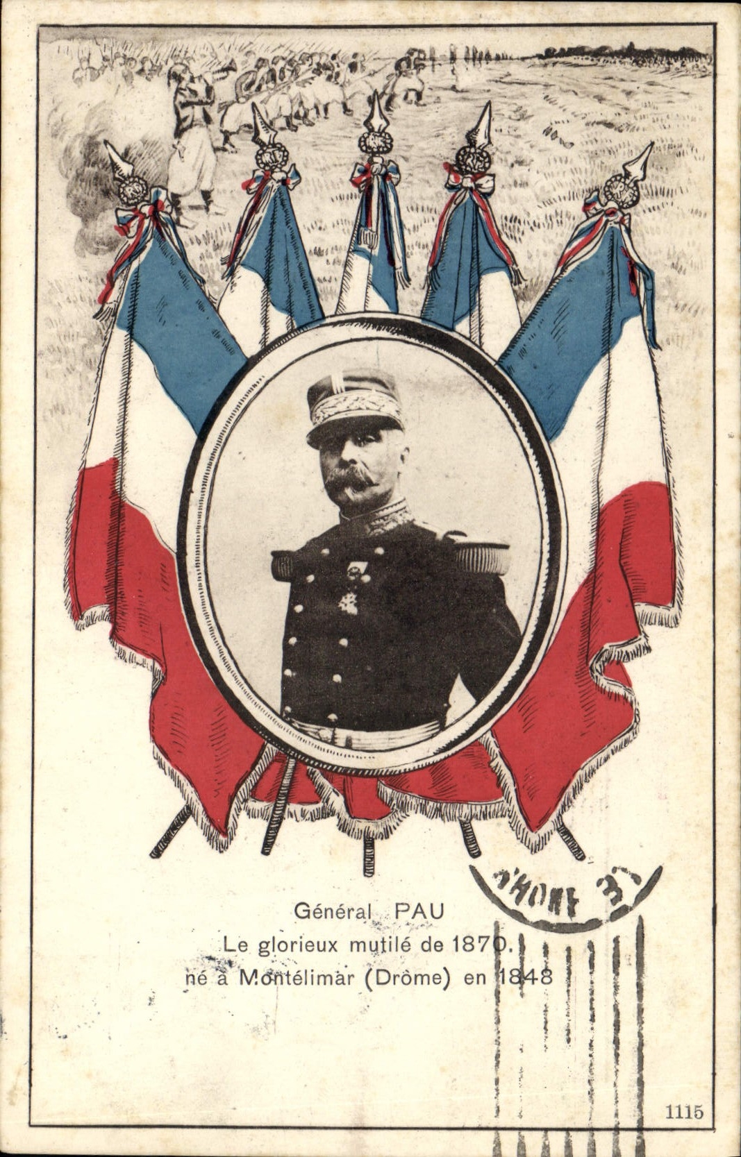 Général PAU — Le glorieux mytilé de 1870, né à Montélimar (Drôme) en 1848 — Edit. Paul Savigny & Cie, Fribourg, n° 1115