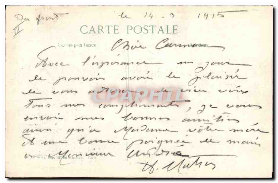 Le Général Pau — portrait militaire — E. Le Deley, imprimeur, Paris — Verso