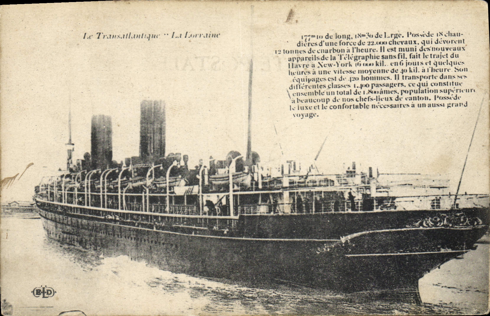 Le Transatlantique "La Lorraine" — description technique et voyage — éditeur B.D.