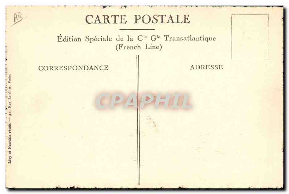 Paquebot "LAFAYETTE" — Cabine de Luxe — Suite de Luxe — Verso