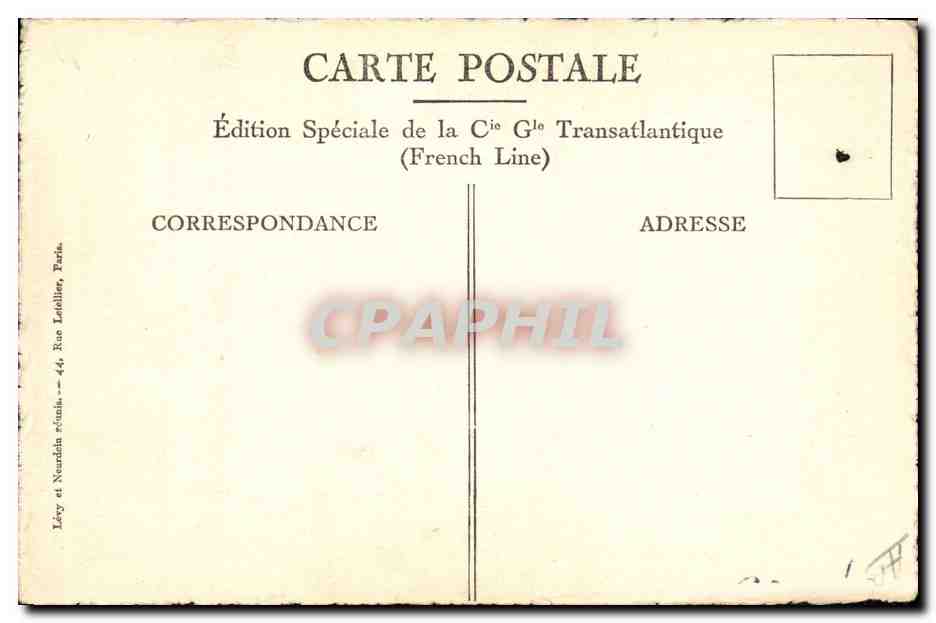 Tarjeta postal antigua Barco de crucero Lafayette Grande bajada de primera clase — Reverso