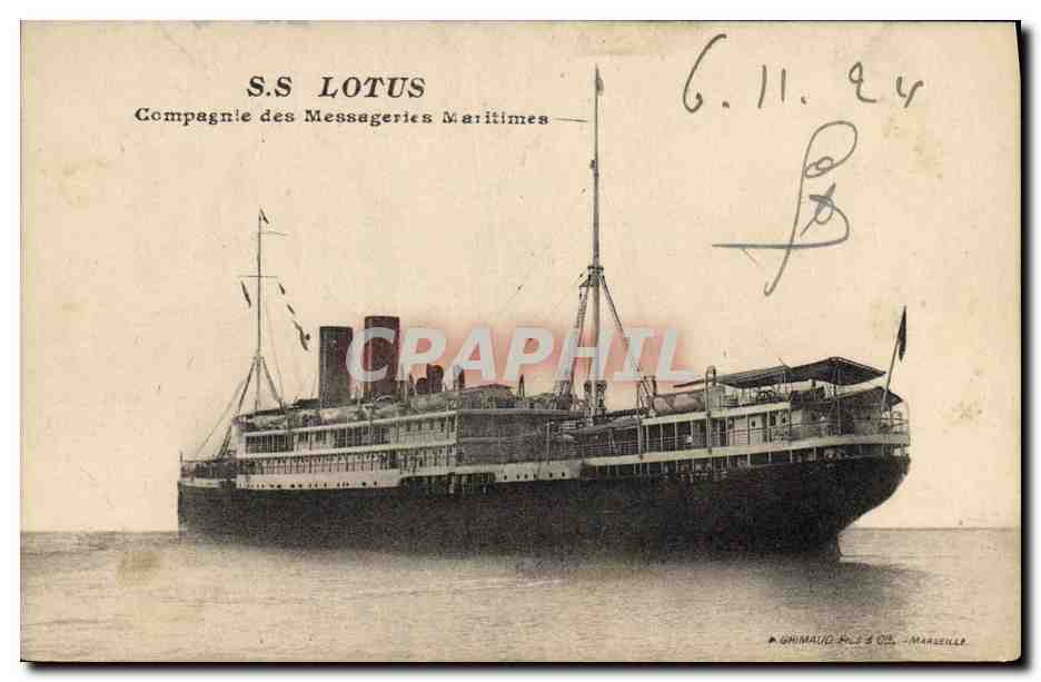 S.S. LOTUS — Compagnie des Messageries Maritimes — editada por Ghimaudo & Cie, Marsella