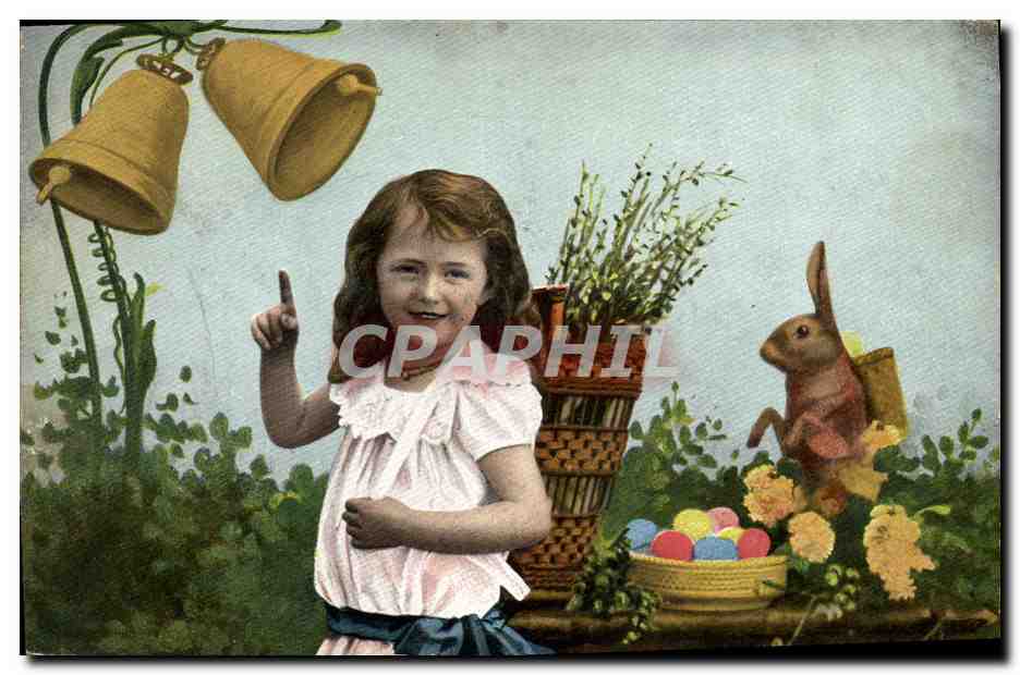 CPA Cloches Enfant Lapin 