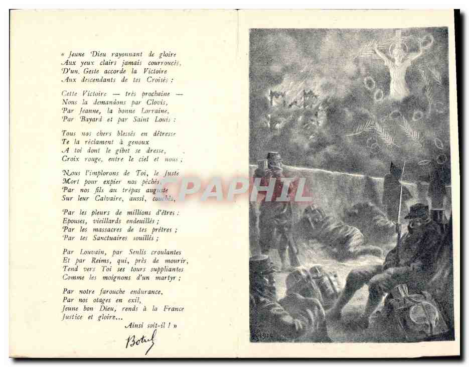 CPA Folklore Militaria Anne 1915 Priere au jeune bon dieu Th Botrel  — Verso