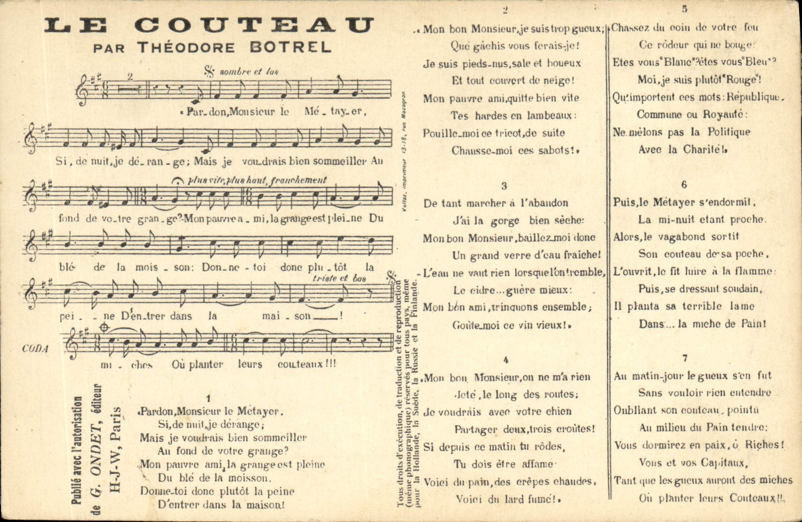 CPA Folklore LLe couteau Theodore Botrel 