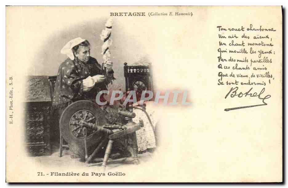 CPA Folklore Botrel Filandiere du Pays Goello Bretagne 