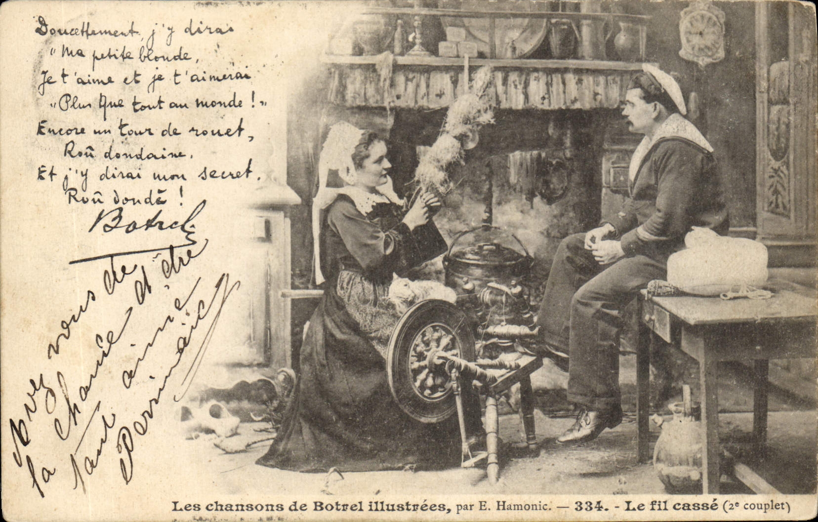 CPA Folklore Les chansons de Botrel Le fil casse 
