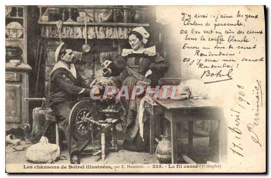 CPA Folklore Les chansons de Botrel Le fil casse 