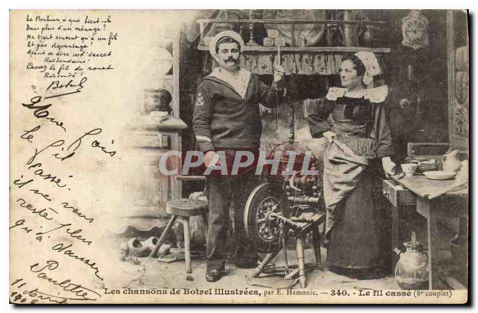 CPA Folklore Les chansons de Botrel Le fil casse 
