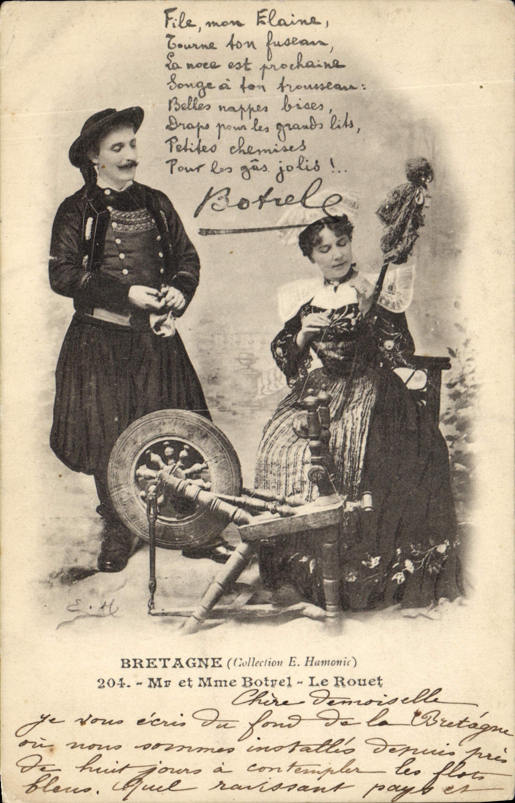 CPA Folklore Les chansons de Botrel Mr et Me Botrel le rouet 