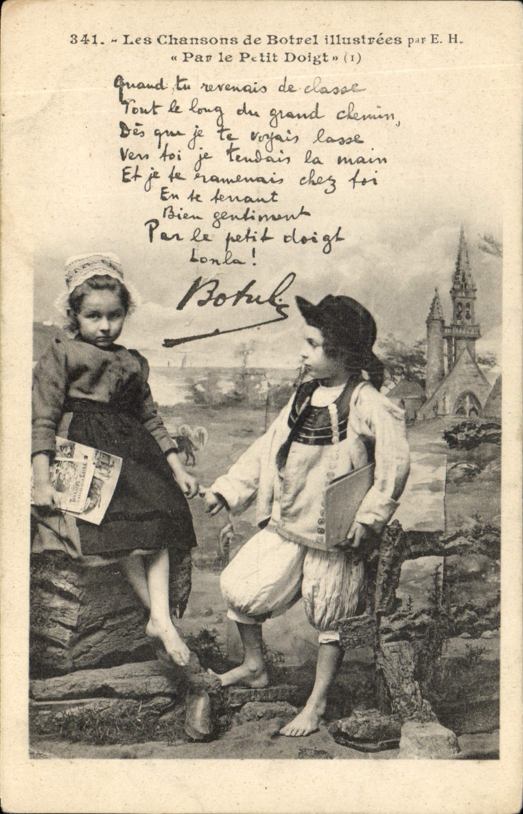CPA Folklore Les chansons de Botrel Par le petit doigt 
