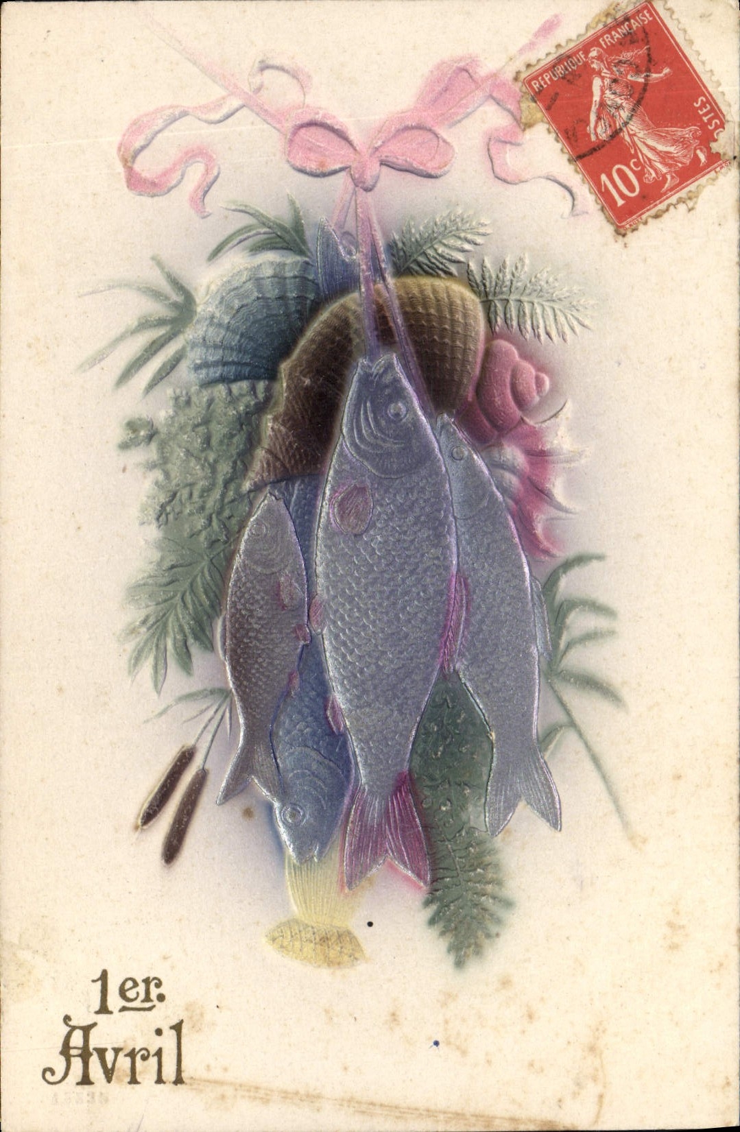 CPA Fantaisie Fleurs Poissons