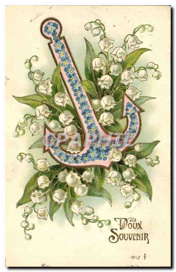 CPA Fantaisie Fleurs Muguet Ancre de marine