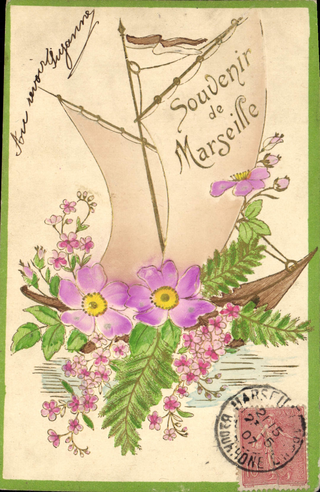CPA Fantaisie Fleurs Bateau