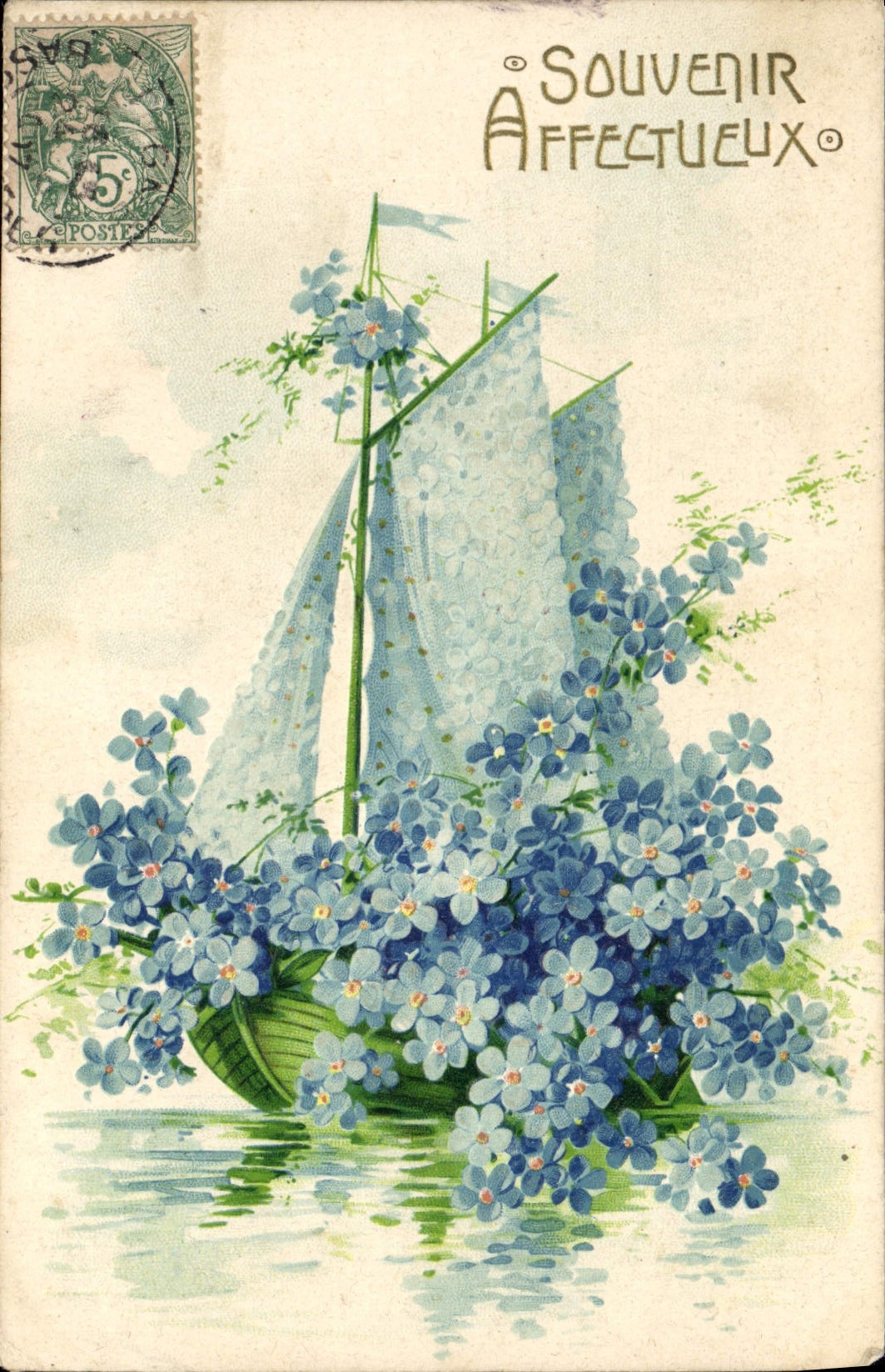CPA Fantaisie Fleurs Bateau