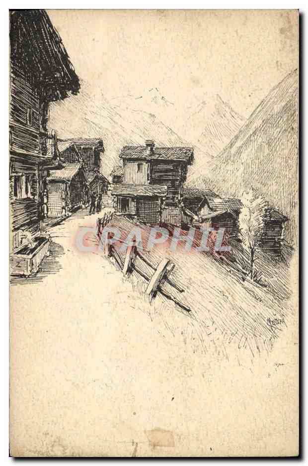 CPA Fantaisie Illustrateur Village en montagne