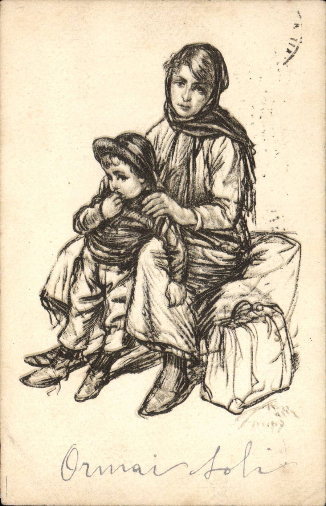 CPA Fantaisie Illustrateur Femme Enfant