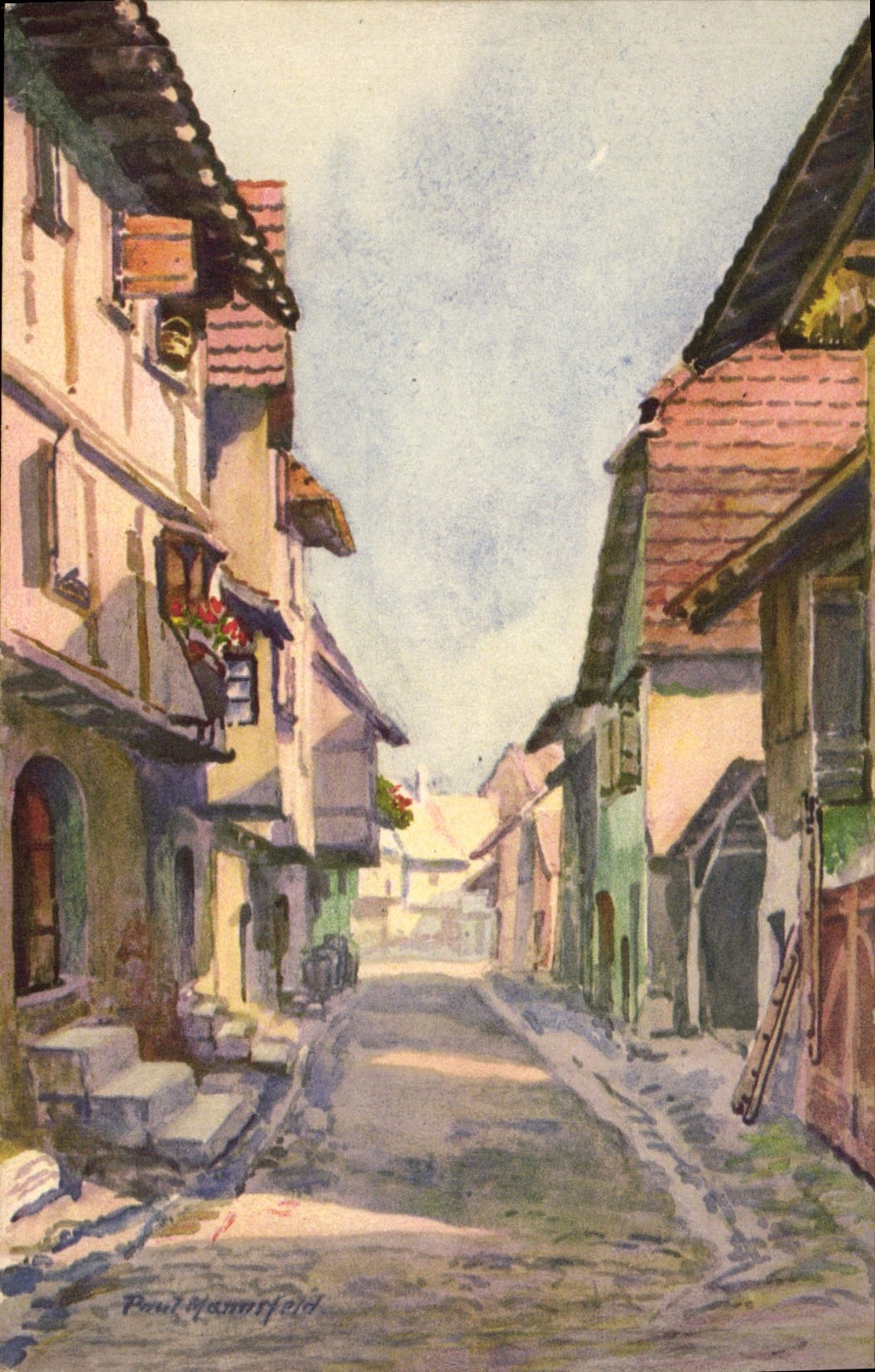 CPA Fantaisie Illustrateur Ruelle Village 