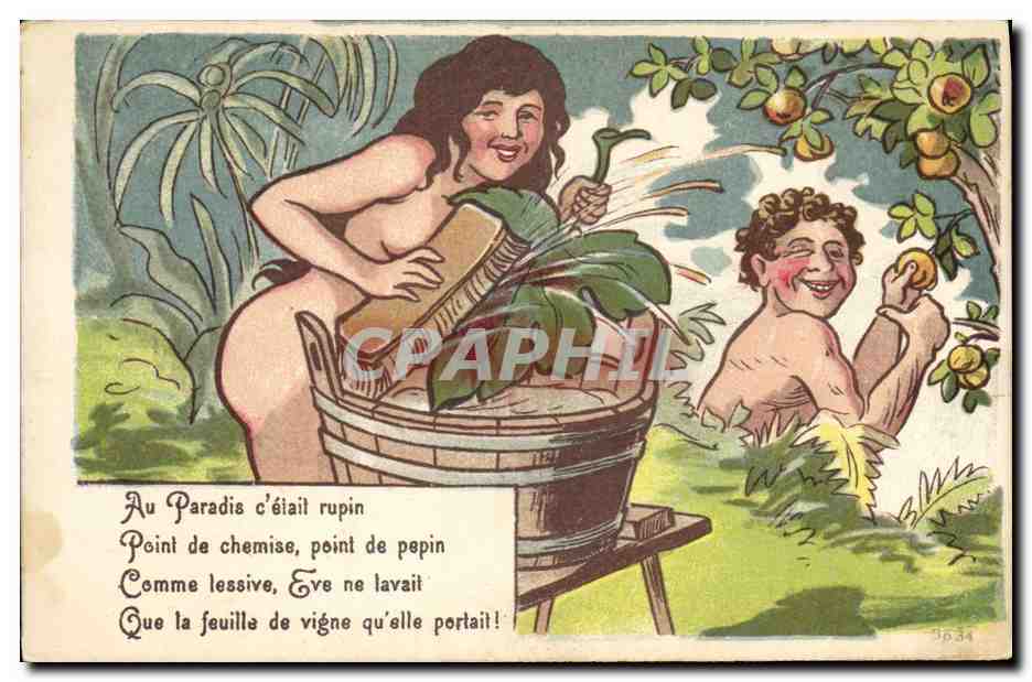 CPA Fantaisie Illustrateur Paradis Adam et Eve