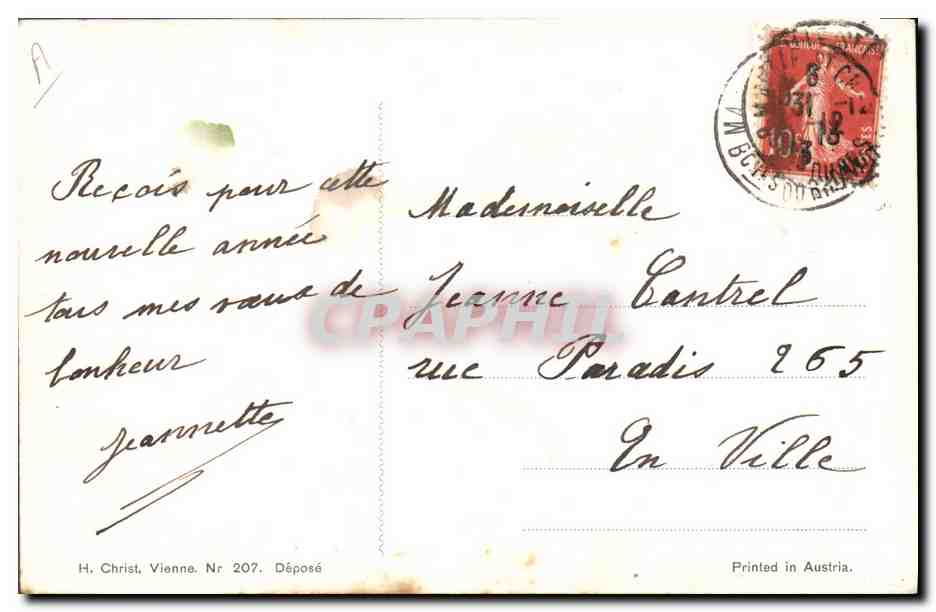 Fille portant un panier de branches d'olivier — Bonne Année — H. Christ, Vienne, Nr 207 — Rückseite