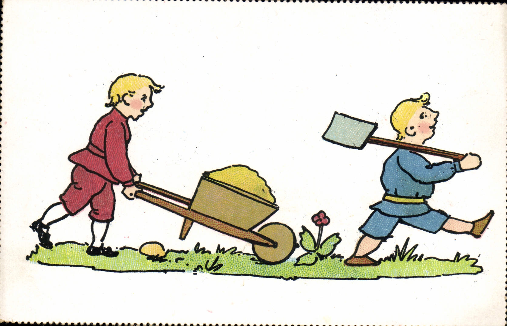 Deux enfants jouant au jardin — éditeur Weltpostverein, n° de série non visible