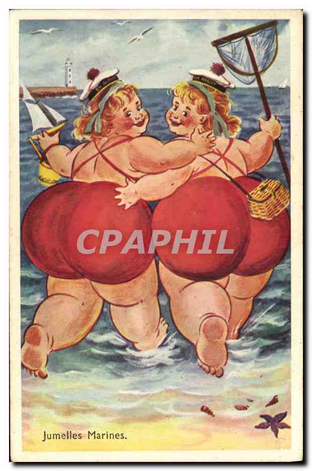 CPA Fantaisie Illustrateur Femmes fortes a la plage 