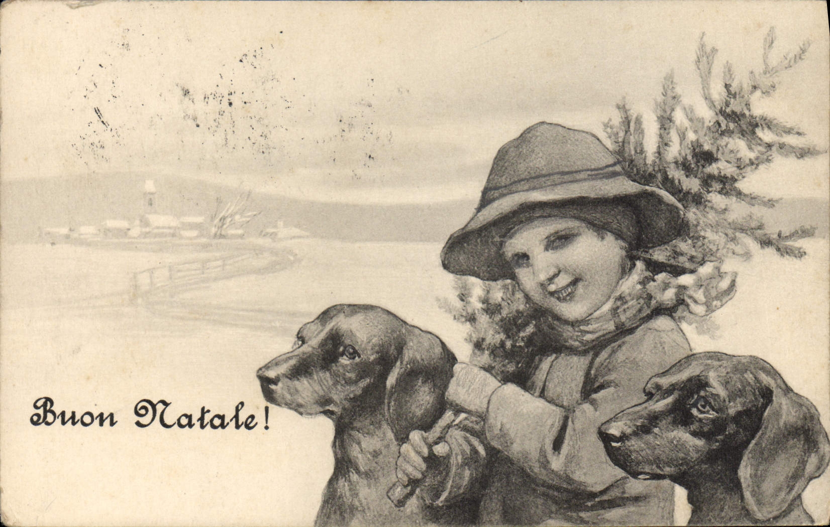 CPA Fantaisie Illustrateur Enfant Chiens Chien