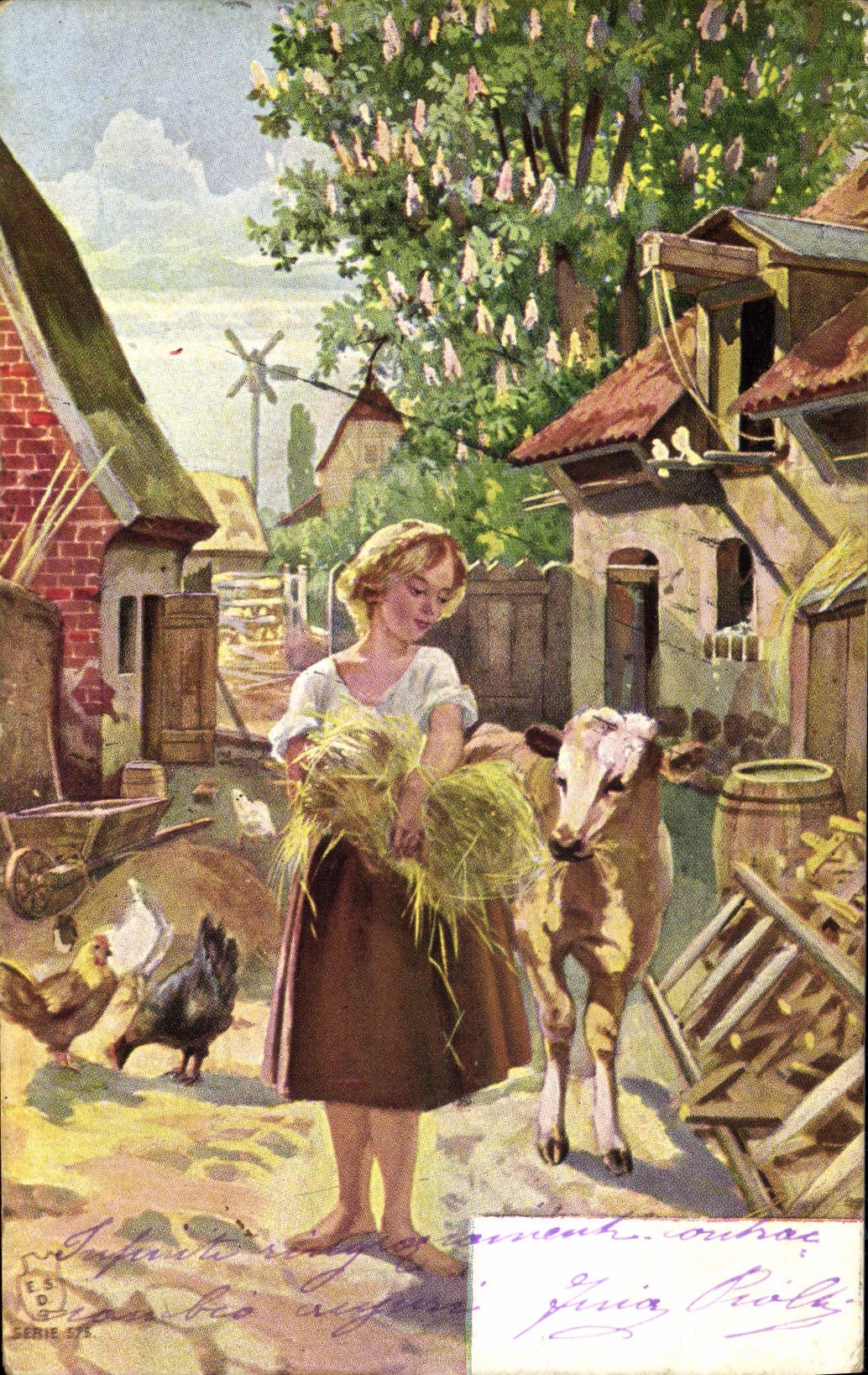 CPA Fantaisie Illustrateur Enfant Vache 