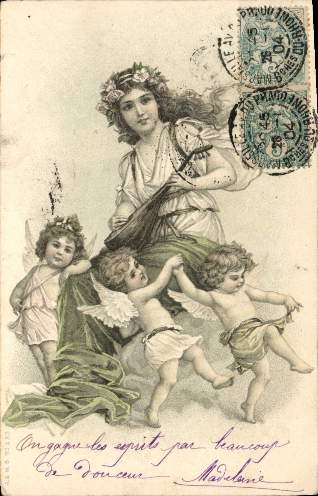 CPA Fantaisie Illustrateur Femme Enfants Anges 