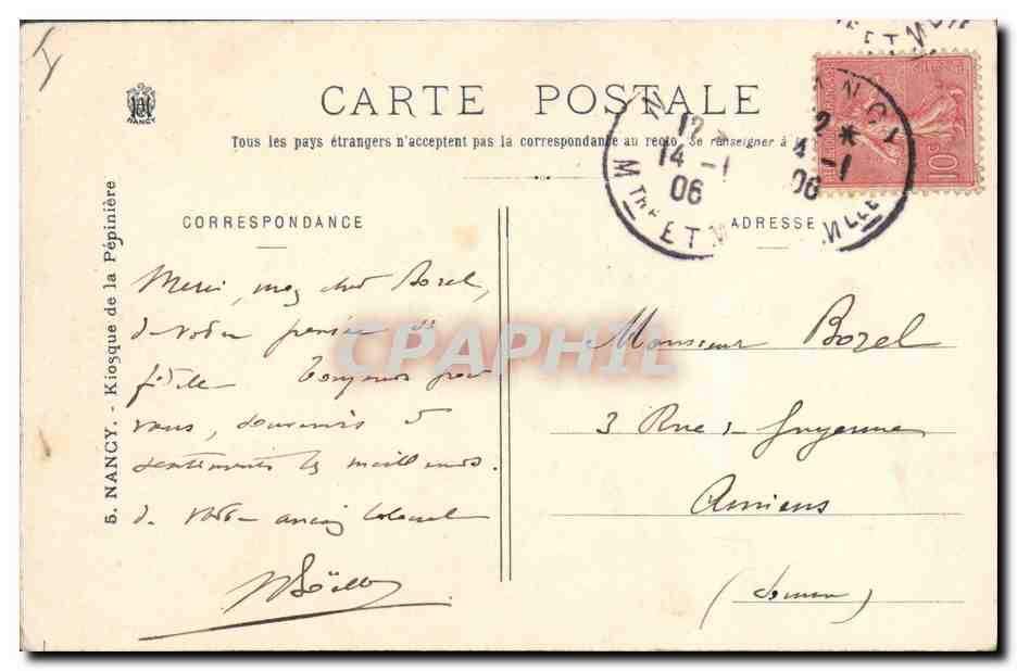 CPA Kiosque de la Pepiniere Nancy  — Rückseite