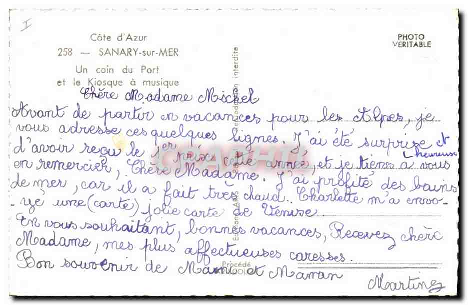 CPM Sanary sur Mer Un coin du port et le Kiosque a musique  — Rückseite